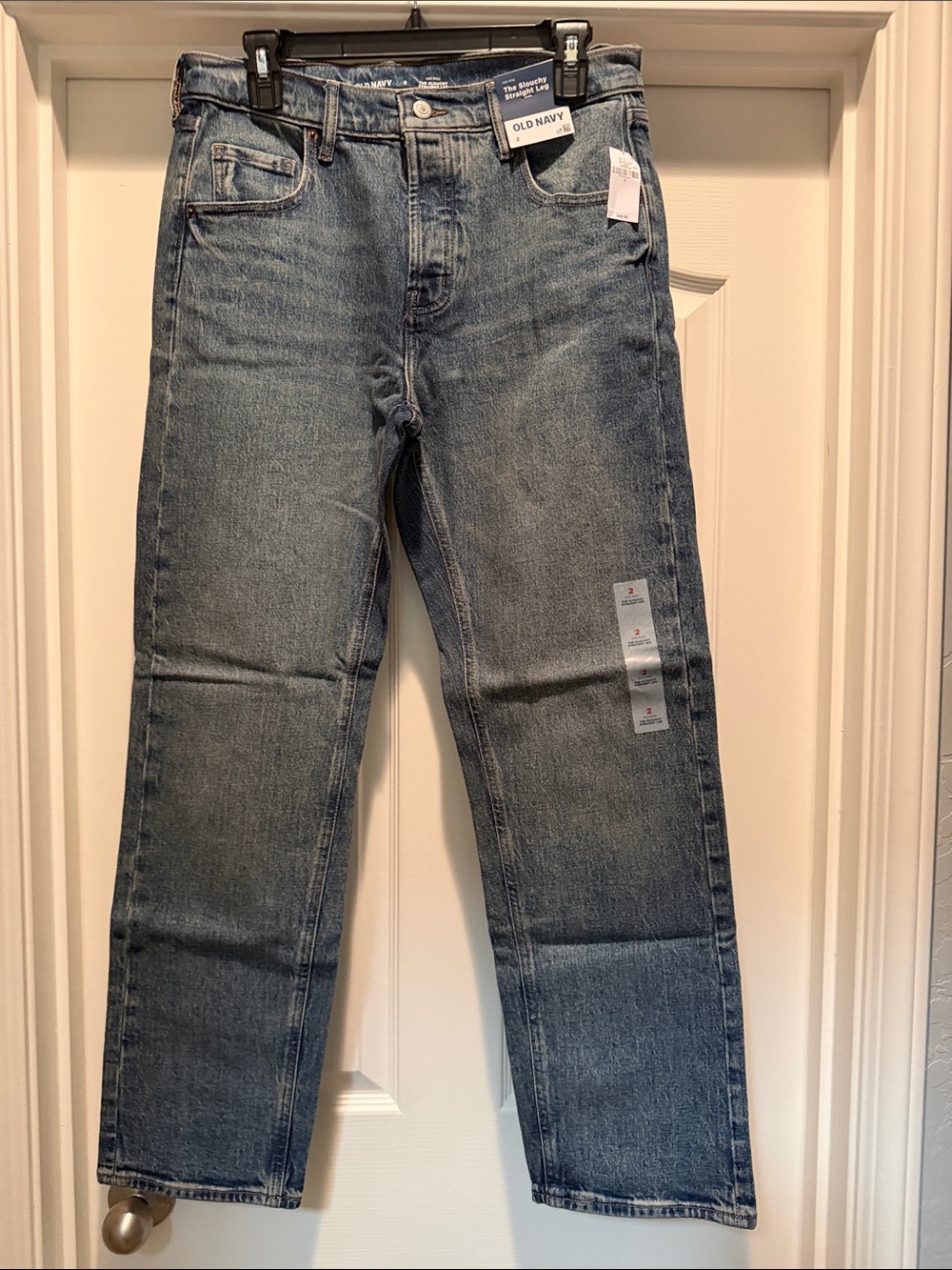 Old Navy Women’s Mid-Rise “The Slouchy”  Straight Leg Jeans in Faded Blue